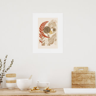 Minimalistisk botanisk landskap | Boho Mid Century Poster