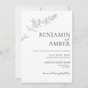 Minimalistisk botanisk linje Art Teckning Boho Brö Inbjudningar