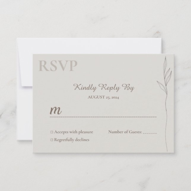 Minimalistisk Botanisk Linje Konst RSVP-kort OSA Kort (Framsida)