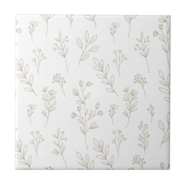 Minimalistisk botanisk linjekonst mönster (10) kakelplatta (Framsidan)