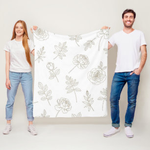 Minimalistisk botanisk linjekonst Mönster (8) Fleecefilt