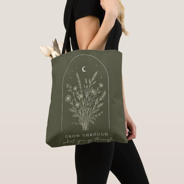 Minimalistisk botanisk linjekonst tygkasse (Närbild)