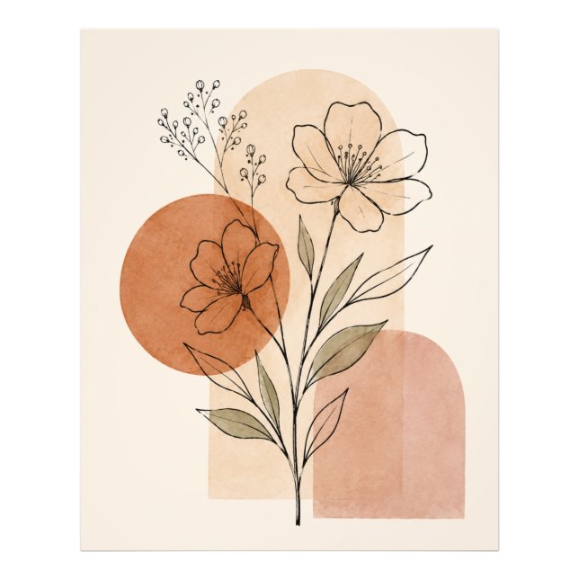 Minimalistisk botanisk linjekonsttryck | Boho blom Fototryck (Framsidan)