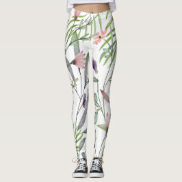 Minimalistisk botanisk löv och blomvit grönt leggings