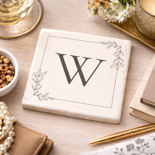 Minimalistisk Botanisk Monogram Stenunderlägg (Skapare uppladdad)