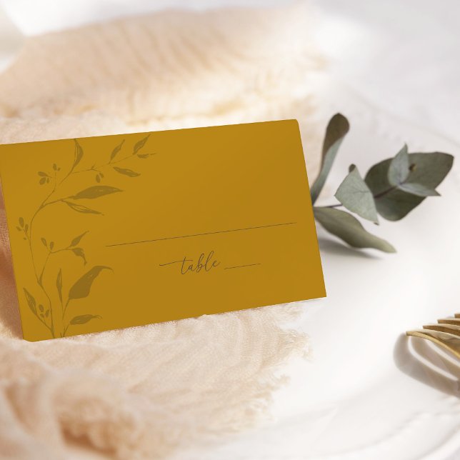 Minimalistisk botanisk mustard Boho Fall Wedding Placeringskort (Skapare uppladdad)