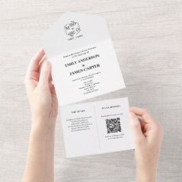 Minimalistisk Botanisk QR-kod Monogram Bröllop
