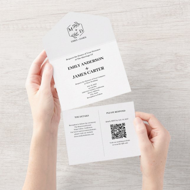 Minimalistisk Botanisk QR-kod Monogram Bröllop (Avrivbar del)