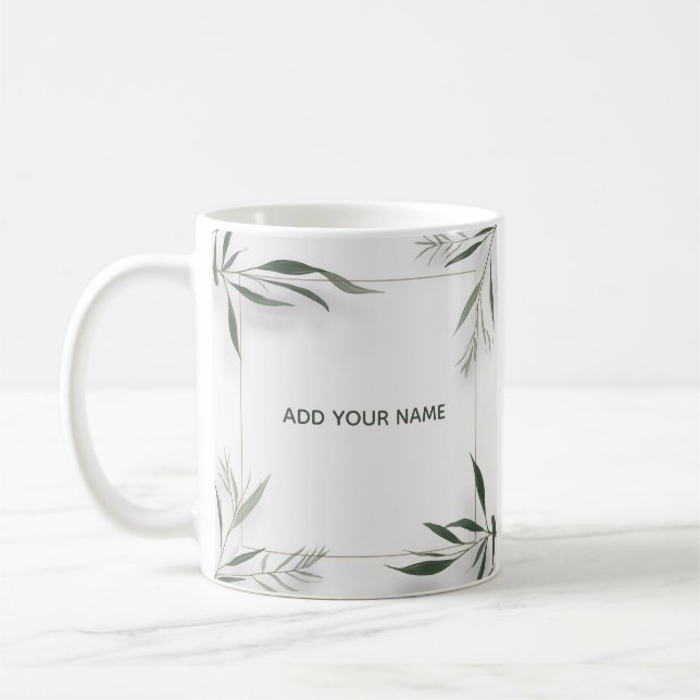 Minimalistisk botanisk ram med eget namn -mugg kaffemugg (Vänster)