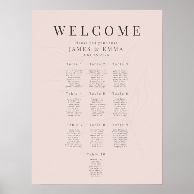 Minimalistisk botanisk sittplan 10 Varm Rodnad Poster (Framsidan)