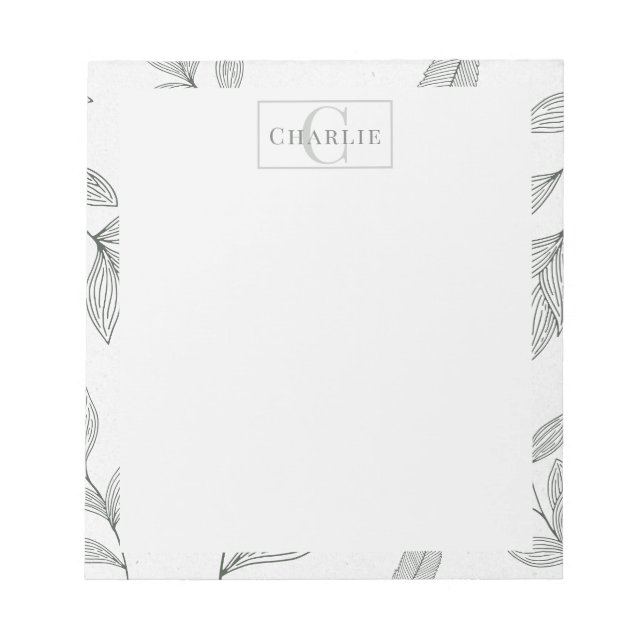 Minimalistisk botanisk skiss | Anpassad monogram-d Anteckningsblock (Framsida)