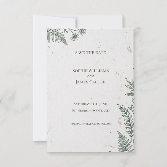 Minimalistisk Botanisk Spara Datum Kort (Framsida)