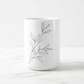 Minimalistisk botanisk svart linjekonst kaffemugg