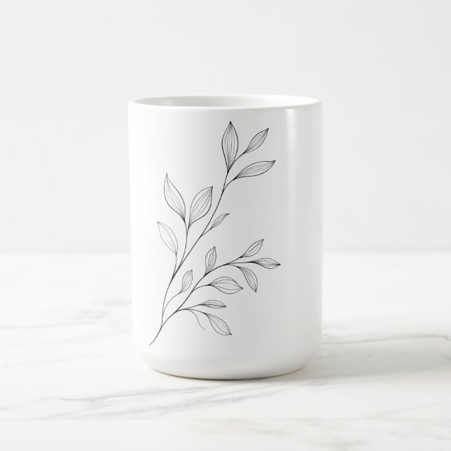Minimalistisk botanisk svart linjekonst kaffemugg (Center)