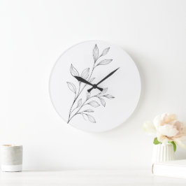 Minimalistisk botanisk svart linjekonst stor klocka