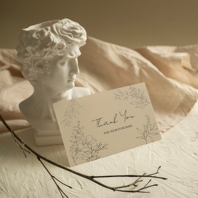 Minimalistisk botanisk Tack Anteckningskort (Minimalist Botanical Thank You for Purchase card for your small business)