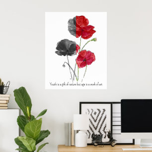 Minimalistisk botanisk vallmoblomma, lågtidsoffert poster