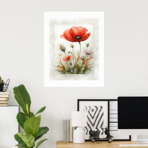 Minimalistisk botanisk vallmoblomma poster