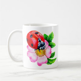 Minimalistisk botanisk vattenfärg Ladybug Flower M Kaffemugg