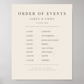 Minimalistisk botanisk vigselskylt mjuk beige poster