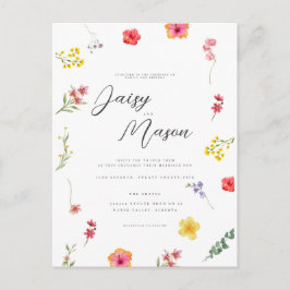 Minimalistisk botanisk vildblomma med foto Bröllop Vykort