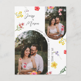 Minimalistisk botanisk vildblomma tack Bröllop Vykort