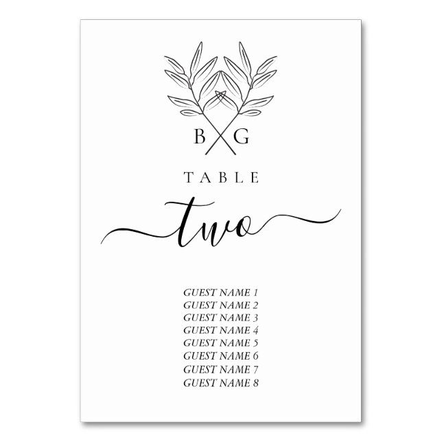 Minimalistisk botaniska Rustic Monogram Bröllop Bordsnummer (Framsidan)