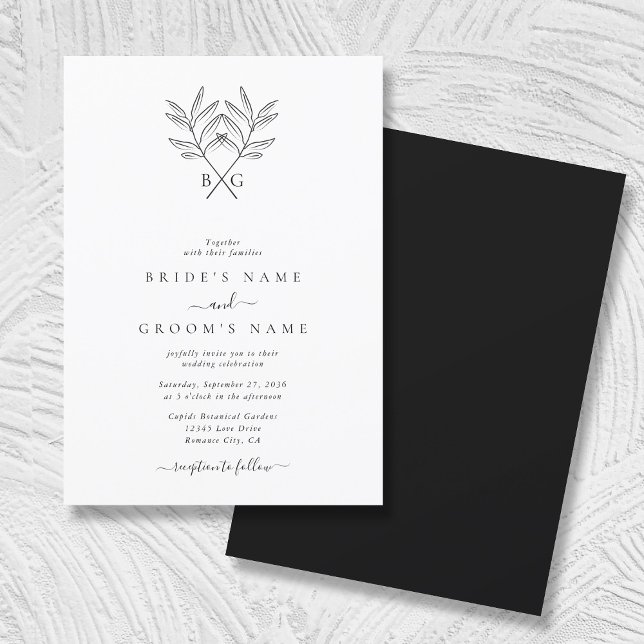 Minimalistisk botaniska Rustic Monogram Bröllop Inbjudningar (Minimalist Botanical Rustic Monogram Wedding Invitation)