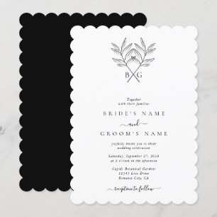 Minimalistisk botaniska Rustic Monogram Bröllop Inbjudningar