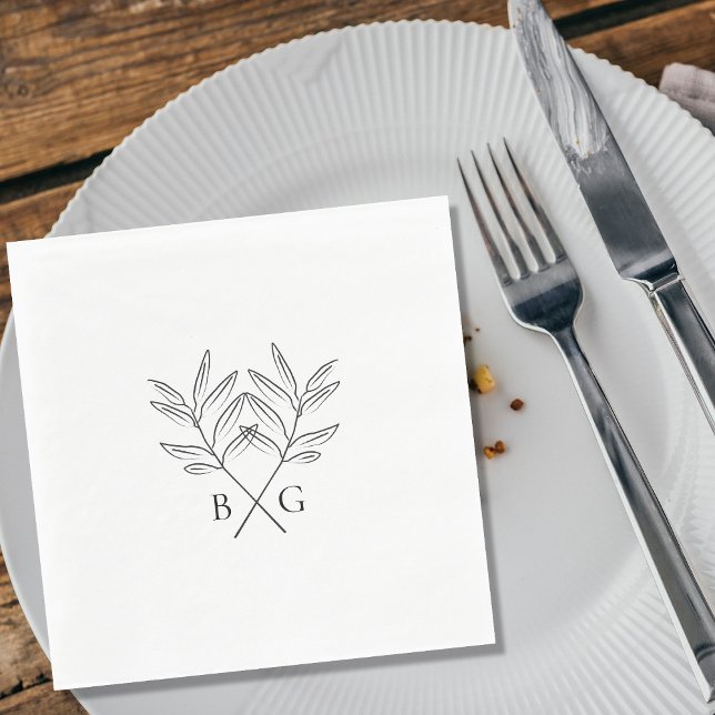 Minimalistisk botaniska Rustic Monogram Bröllop Pappersservett (Minimalist Botanical Rustic Monogram Wedding Napkins)