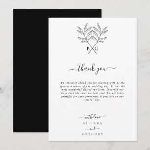 Minimalistisk botaniska Rustic Monogram Bröllop Tack Kort