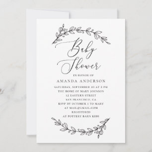 Minimalistisk botaniskt babyskor Elegant-skript Inbjudningar