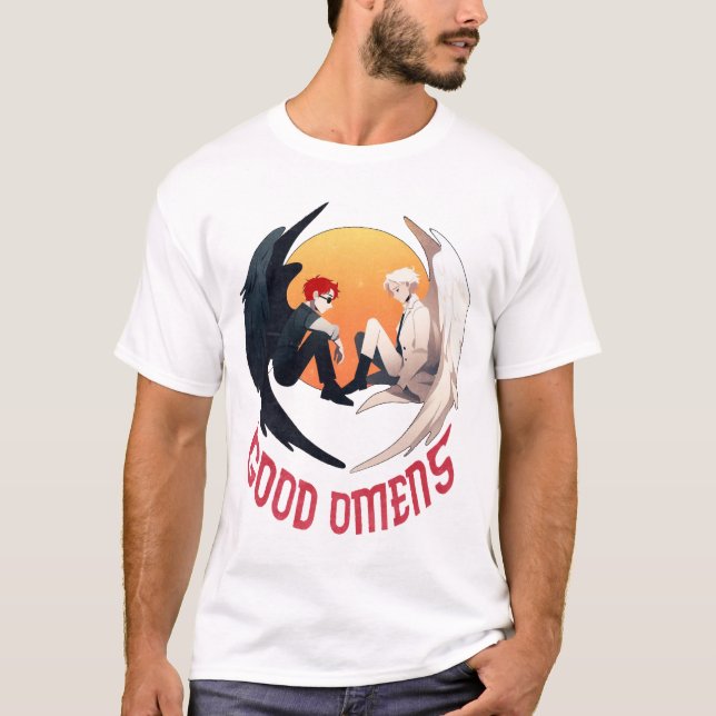 Minimalistisk BRA OMENS-teckengel och Djävulen T Shirt (Framsida)