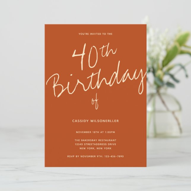 Minimalistisk bränd Orange 40:e födelsedagen Inbjudningar (Stående Fram)