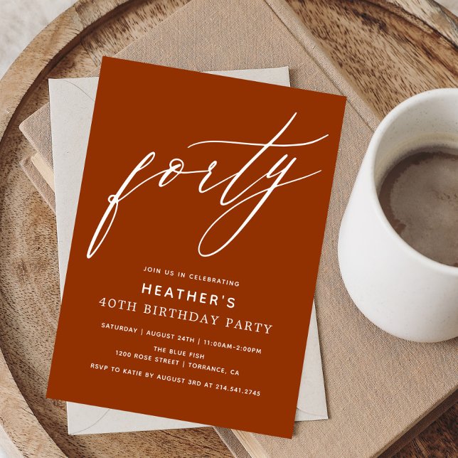 Minimalistisk bränd Orange 40 timmar Födelsedagsfe Inbjudningar (Skapare uppladdad)
