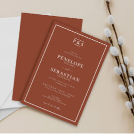 Minimalistisk bränd Orange Boho Monogram Bröllop Inbjudningar