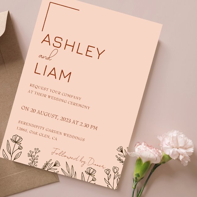 Minimalistisk bränd Orange Terracotta Bröllop Inbjudningar (Minimalist Burnt Orange Terracotta Wedding Invitation)