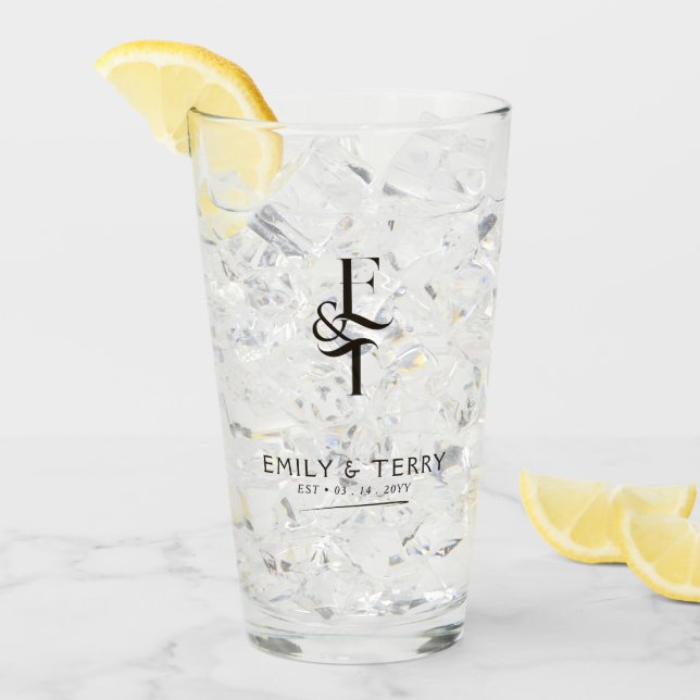 Minimalistisk Bride & Groom Bröllop Monogram Beer Glaskopp (Framsida Ice)