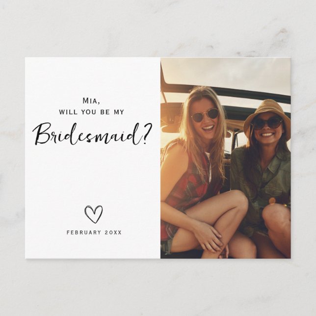 Minimalistisk Bridesmaid Frieri att fråga vykort (Framsida)