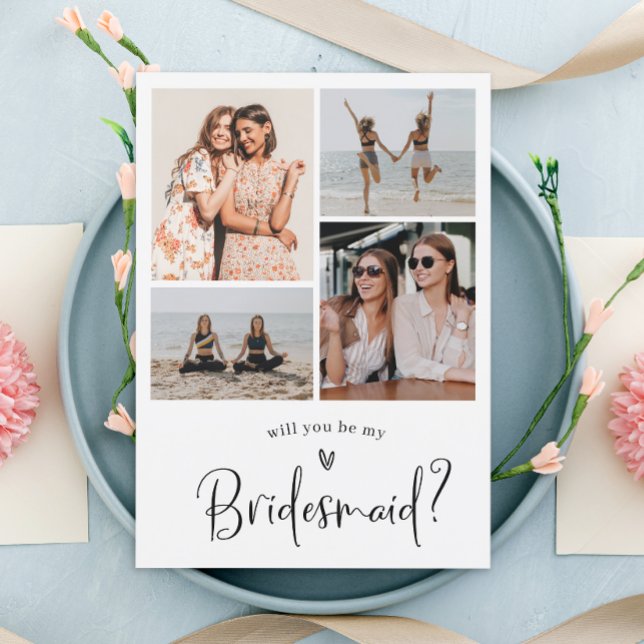 Minimalistisk Bridesmaid Frieri Photo Collage Inbjudningar (Skapare uppladdad)