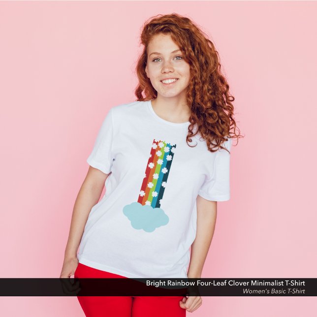 Minimalistisk Bright Rainbow fyraLöv Klöver T Shirt (St. Patrick's Day T-Shirt with a Minimalist Rainbow and Four-Leaf Clover Design.)