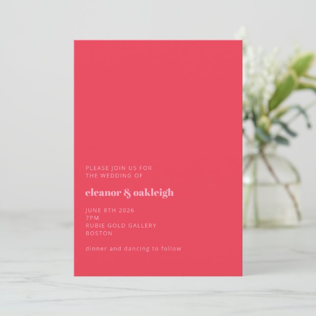 Minimalistisk Bright Red Rosa Modern Simple Bröllo Inbjudningar (Stående Fram)
