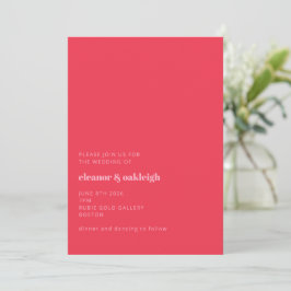 Minimalistisk Bright Red Rosa Modern Simple Bröllo Inbjudningar