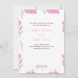 Minimalistisk Bright-Rosa och Brown Blommigt Bröll Inbjudningar