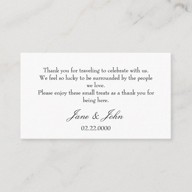 Minimalistisk bröllagspresentpåse tackkort tilläggskort (Framsida)