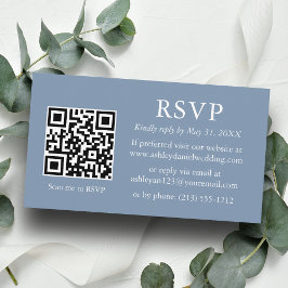 Minimalistisk Bröllop Dusty Blue QR-OSA Tilläggskort