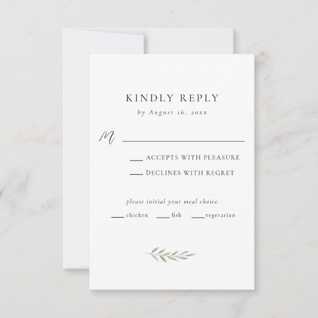 Minimalistisk bröllop elegant modern grönska manus OSA kort (Framsida)