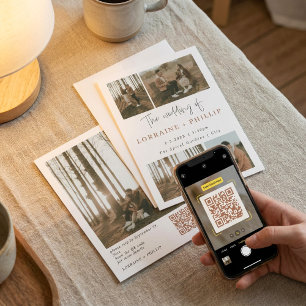 Minimalistisk Bröllop för QR-kod för multifotokoll Inbjudningar