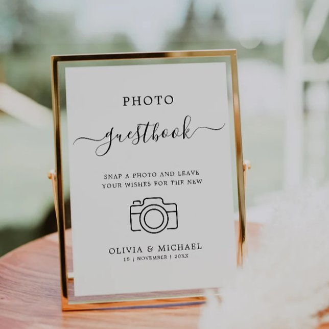 Minimalistisk Bröllop-fotboksskylt. Inbjudningar (Minimalist Wedding Photo Guestbook Sign, Invitation)