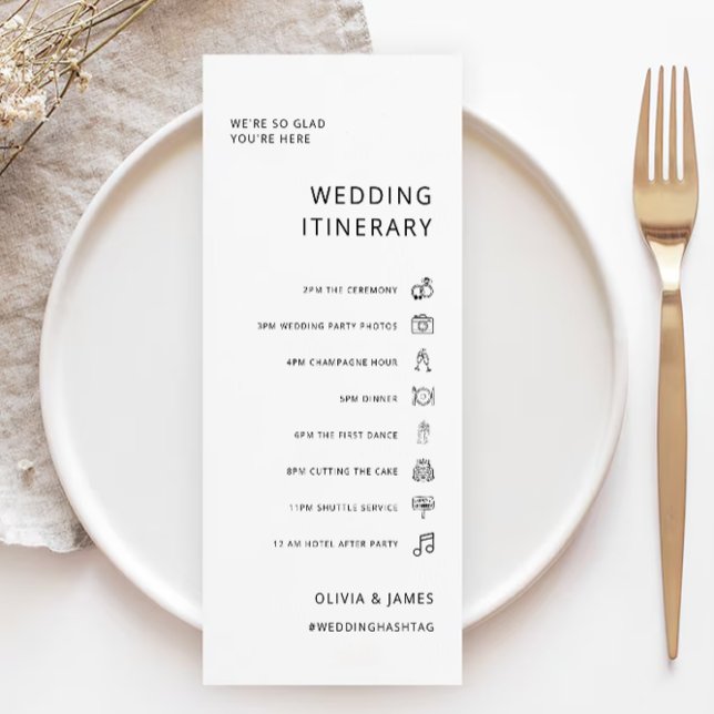 Minimalistisk Bröllop-mall, mottagning (Minimalist Wedding Itinerary Template, Reception)